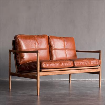 Solid wood leather sofa chair