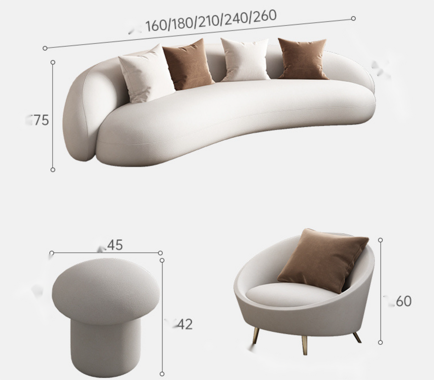 Curved living sofa sets  3seats sofa, one seat sofa ,table