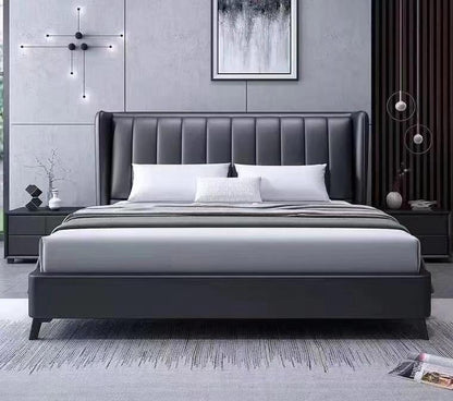 Nordic leather bed for two high-end, elegant and simple