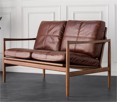 Solid wood leather sofa chair