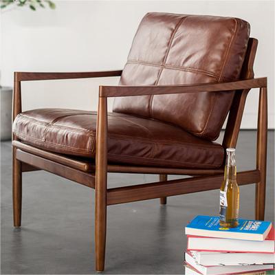 Solid wood leather sofa chair