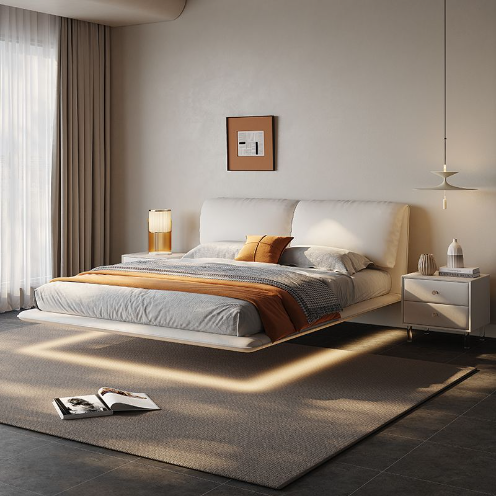 Soft floating bed with lamp