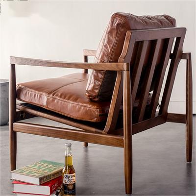 Solid wood leather sofa chair