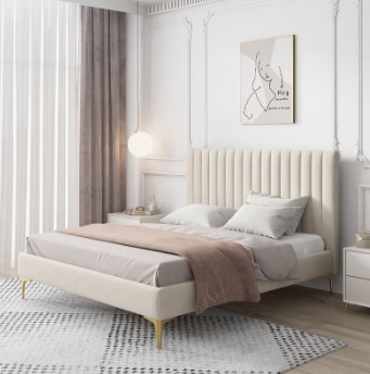 Cream style white vertical strip glass double bed