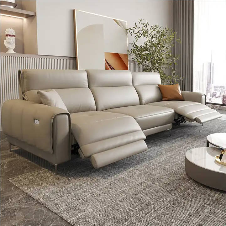 European -style leather Sofa  -3seats Functional sofa